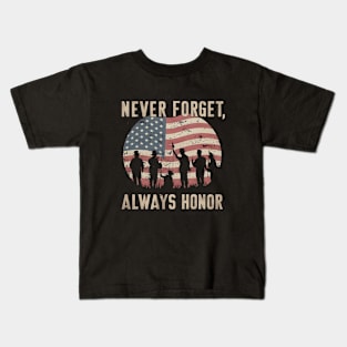 "Never Forget, Always Honor", Retro Design Kids T-Shirt